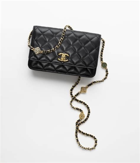 chanel wallet on chain lambskin & gold-tone metal black|authentic chanel lambskin wallet.